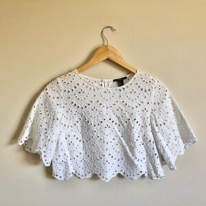 Forever 21 white lace eyelet crop blouse